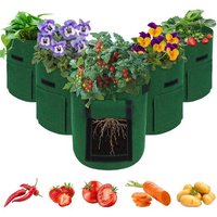Lot De 5 Sacs De Culture Potato-10 Gallons-Avec Rabat Et Poignées-En Feutre Respirant-Pour Tomates,Pots De Fleurs De Jardin-Vert