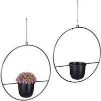 Suspension Plantes,Lot De 2,Diamètre De 34,5 Cm,Métal,Pots Suspendus,Pour Intérieur & Extérieur,Noir