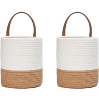 2 Paniers À Plantes Tissés En Corde De Coton,Ensemble De Panier Mural Tissé Suspendu,Corde De Coton Panier,Pour Pot De Fleurs Coton Stand Home Decor