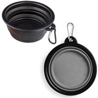 Multipack Of Cyber Urban Bowl Portable Tray With Carabiner For Pets Dogs Cats Black/Grey 2 Units (Grey And Black)