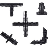 Kit de 250 raccords d'irrigation, connecteurs barbelés pour tuyau de 6,35 mm (90 barbes droites + 70 tees + 30 coudes + 30 bouchons d'extrémité + 30