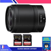 Nikon Z 35mm f/1.8 S + 2 SanDisk 32GB UHS-II 300 MB/s + Ebook 'Devenez Un Super Photographe'