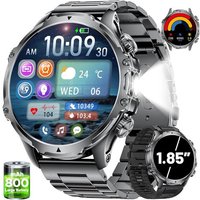 Montre Connectée Homme Militaire avec 800mAh Batterie, Lampe De Poche, 1,85"" Grande Écran, 107 Modes Sportifs, Étanche IP68 Fréquence