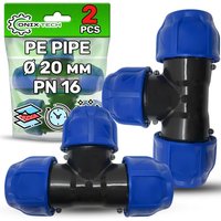2 Pièces Raccord en T en Polypropylène PP pour Connexion de Tuyau Polyethylene PE Ø 20 mm Coudé 90°-