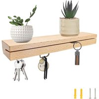 Porte Clés Mural en Chêne,Magnétique Accroche Clef Mural,Plaque à Clé en Bois avec Fente DIY et Kit D'installation,Peut Contenir Des Clés,Des Cartes
