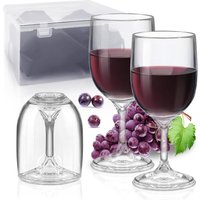 2 Pcs Verre À Vin Plastique Réutilisable,200Ml Verre A Vin Incassable Avec Sac Etanche Et Boîte Pratique,Gobelets A Tige Réutilisables Pour