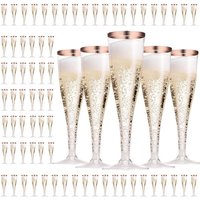 Lot De 75 Flûtes À Champagne Réutilisables En Plastique Avec Bordure Dorée,150 Ml,Pour Mariages,Anniversaires,Fêtes Prénatales,Fêtes,Pique-Niques Et
