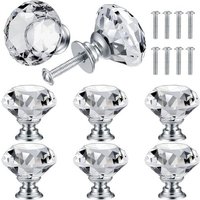 8 Pcs Bouton de Porte de Cristal, Poignées de Diamant, Poignee de Meuble Diamant, Poignée Boutons Décoration de Armoire, Tiroir, Cuisine Bouton