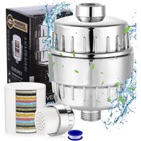 25 Étapes Filtre de Douche,Filtre Douche Anti Calcaire avec vitamine C,Adoucisseur d'eau Douche,Filtre Pommeau Douche avec 2 Cartouches 1 Teflon