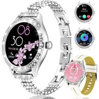 Montre Connectée Femme Stylée : Bracelet Incrusté De Diamants & En Silicone, 123 Modes De Sport, Suivi De Santé, Compatible Android 5.0 & Ios 9.0+,