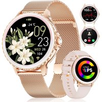 Montre Connectée Femme Appels Téléphonique Pour Android Ios 1,27"" Hd Rose Doré Acier Inoxydable Smartwatch Ronde,Fréquence Cardiaque,Moniteur De