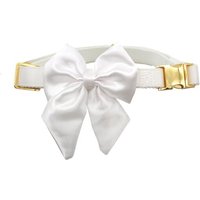Ceremony Bride Collier Pour Chien De Mariage Avec Noeud Satiné Amovible Blanc Avec Détails Dorés Pour Petit Chien, Taille Moyenne, Grand L/41-66 Cm