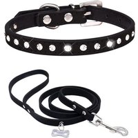 Collier De Chien En Daim Doux Colliers De Chien Cloutés Strass Étincelants Pour Animaux De Compagnie Chiot Chats Chiens Ensemble Combiné Avec Laisse