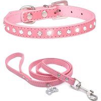 Collier De Chien En Daim Doux Colliers De Chien Cloutés Strass Étincelants Pour Animaux De Compagnie Chiot Chats Chiens Ensemble Combiné Avec Laisse