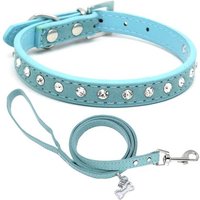 Collier De Chien En Daim Doux Colliers De Chien Cloutés Strass Étincelants Pour Animaux De Compagnie Chiot Chats Chiens Ensemble Combiné Avec Laisse