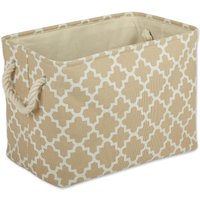 Polyester Container With Handles, Lattice Storage Bin, Small, Vintage Linen