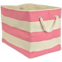 Grande Poubelle De Rangement En Papier Tissé Motif Rayures Rugby Rose