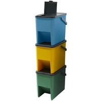 Lot De 3 Poubelles Empilables 20L Pour Recyclage Bergen Poubelles De Tri Sélectif En Plastique, Couleurs Jaune, Bleu, Vert Et Gris