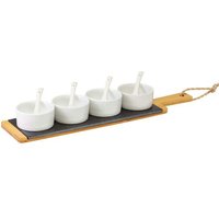 Set De Service, 9 Pièces., 1 Plateau En Bambou + 4 Pots + 4 Cuillère, Ardoise/Bambou/Céramique, Tapas + Friends, Gris/Brun/Blanc, 69662260