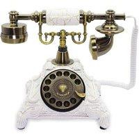 Téléphone Rotatif Antique, Blanc Rétro Plat Fixe Décoration Maison Bureau (Blanc-117Cs)
