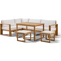 Salon De Jardin D'angle Modulable Levata Dining - Bois D'acacia Fsc - 7 Personnes - Blanc Cassé + Housse Incluse