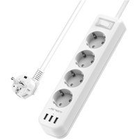 Multiprise 4 Prises avec 3 Port USB Bloc Multiprise Electrique(3680W/16A) avec Interrupteur Cordon 1,5m pour Smartphone Tablette-Blanc