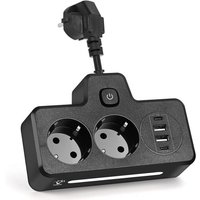 Multiprise avec USB, Multiprise Murale 2 Prises avec 2 USB A et 2 Type C(5 V/3,1 A) Multiprise électrique avec Câble Court pour Maison, Cuisine,