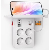 PD20W Multiprise avec Interrupteur,Prise Multiple Murale avec Charge Rapide PD3.0 20W et QC3.0 18W,Multiprise 4 Prises 6 USB Chargeur,Adaptateur