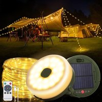 Guirlande Lumineuse Exterieure Camping,12m 130 Led Guirlande Lumineuse Escamotable,3 En 1 Solaire Guirlande Camping Extérieures,3600 Mah Guirlande