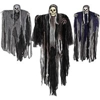 3 Pièces Décorations Halloween à Suspendre pour Extérieur,Fantôme Volant Géant, Squelette et Crâne Effrayant,Décoration Sinistre pour Porte d'Entrée,