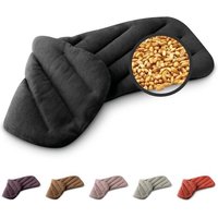 LESCHI XXL Coussin chauffant micro ondes (50x20cm) en coton 100% bio, 8 compartiments, noir, Bouillotte graines de blé 100% bio, Bouillotte