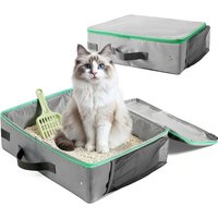 Kalanka-Litière De Voyage Portable Pour Chat, 40 * 30 * 13cm Bac A Litiere De Voyage Pour Chat Avec Couvercles, Pliable Litiere Portable Avec Pelle À