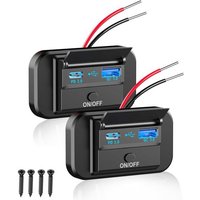 2Pcs Prise USB de Chargeur de Voiture: Double PD3.0 12V Chargeur de Voiture avec Interrupteur à Bouton Montage de Panneau Prise USB pour Marine, ATV,