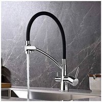 Robinet de Cuisine - IBERGRIF - M22128-2 - Poignée Double - Bec Flexible - Noir-Argent