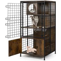 Meuble Pour Chat Costway, Cadre En Métal, Bol, Trous D'accès, Armoire De Rangement, Porte En Maille Verrouillable, Patins Réglables
