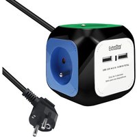 Multiprise USB Cube, Bloc Multiprises avec 4 Prises et 2 Ports USB, Chargeur USB Multiple, Multiprise Electrique pour Bureau, Maison, Peut être