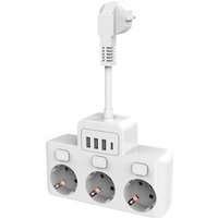 Multiprise 3 Prises, 7en1 Prise Multiple avec 3 Prises Française, USB Multiprises Mural avec 3 USB A &1 Port USB C,16A/3680W avec 3 interrupteurs