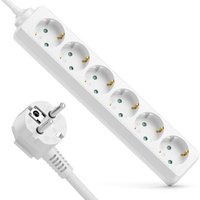 Multiprise à 6 Compartiments Multiprise Intérieure Câble de 3,0m Boîtier en Plastique Robuste Économiser L'électricité Blanc