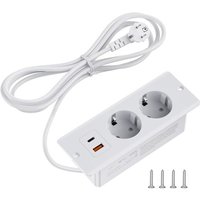 Prise encastrable Double avec USB-C PD 20W Barrette de 2 Prises encastrables de 2M Prise escamotable pour Plateaux de Bureau et Tables de conférence
