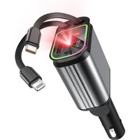 Chargeur Voiture 4-en-1 USB C, Charge Rapide 66W avec Câble Rétractable, Prise Pliable à 180°, Accessoire de Voiture pour Téléphones Portables,