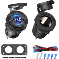 CMWX-Panneau de Prise Chargeur de Voiture 12V: 78W Aluminum 4 Port Double 30W PD & Double QC 3.0 USB 150 W Prise Allume Cigare avec Voltmètre pour