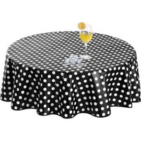 Nappe Pois Noir et Blanc Ronde 120 cm,élégante Nappe Exterieur 100% Impermeable Jardin,PVC 350GSM Anti-Taches,Plastique,pour