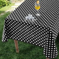 Plastique Nappe Rectangulaire 140x180 Cm Impermeable Exterieur Jardin Toile Cirée Pois Noir Et Blanc Anti Tache Lavable, Pour Mariage, Terrasse,