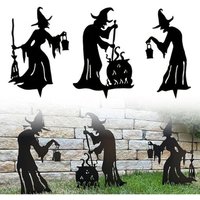 TRAHOO-3 Pièces Silhouette Sorciere Halloween, Panneaux de Decoration Halloween Exterieur, Décoration de Sorcière Noire, Sorciere Decoration Horreur