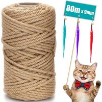 Sisal Naturel Corde Arbre À Chat 80m X 9mm Avec 3 Jouets Souris Pour Réparation Et Remplacement De Scratch Pilier, Arbres À Chat, Décoration De