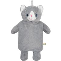 1 Litre Premium Children's Hot Water Bottle with Beautiful Soft Lid,Natural Rubber,Heating Pad,Various Designs,Tested by TÜV Rheinland (Grey Cat)