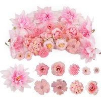 Artificial Flower Heads 2-10 cm 26 Pieces Various Varieties Artificial Flowers Decorative Flowers for DIY Wedding Party Cake Decoration Crafts Pink