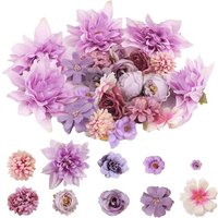 Artificial Flower Heads 2-10 cm 26 Pieces Various Varieties Artificial Flowers Decorative Flowers for DIY Wedding Party Cake Decoration Crafts Purple