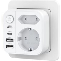 Prise Multiple 6-En-1, Multiprise Avec 2 Ports Usb A & Usb C, Prise Murale Avec Interrupteur (4000W/16A), Double Prise Pour Maison