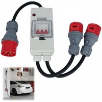 Adaptateur Robuste 32A à 16A X2 avec Disjoncteur, Cuivre Pur 5 Broches 400V, 1,5M, IP44 pour Camping-Car et Ateliers.